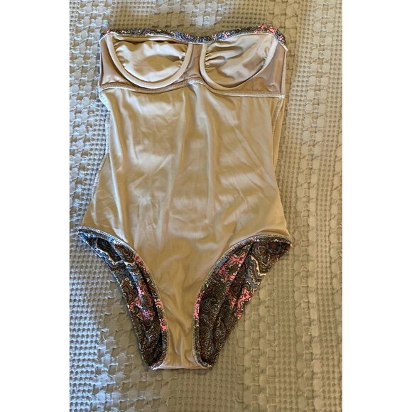 J. Crew Strapless Swimsuit One Piece Sz 6 Underwire Bra Pink Blue Paisley J.Crew - Picture 6 of 11
